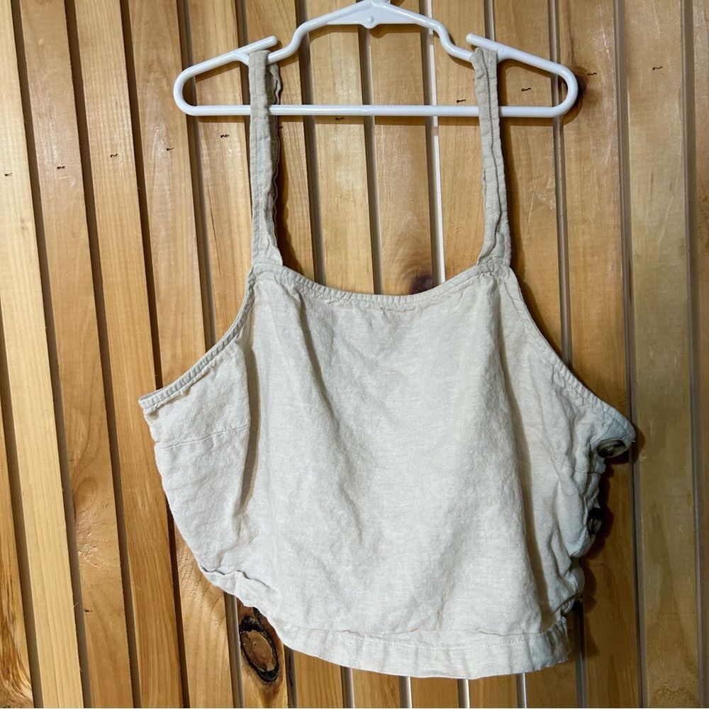 Marine Layer Andie Side Button Cropped Linen Blend Tank Top Large